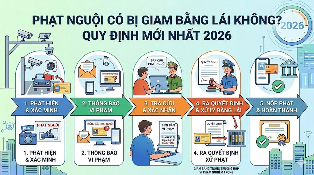 Phạt nguội có bị giam bằng lái không? Quy định mới nhất 2026